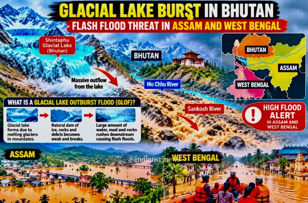 Bhutan Glacier Lake Burst Triggers Flash Flood Threat in Assam and West Bengal; Thousands Evacuated